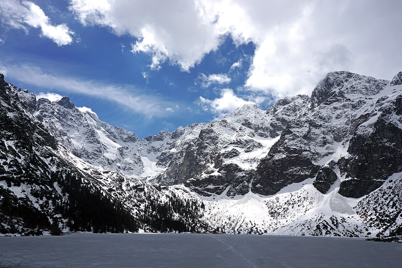 Morskie Oko, a mountain lake ringed by peaks in the Tatra Mountains of southern Poland