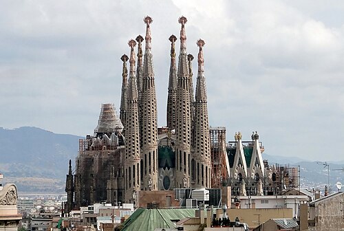 The Sagrada Família basilica in Barcelona seen from the street