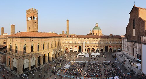 Piazza Maggiore in Bologna seen from the Palazzo Comunale