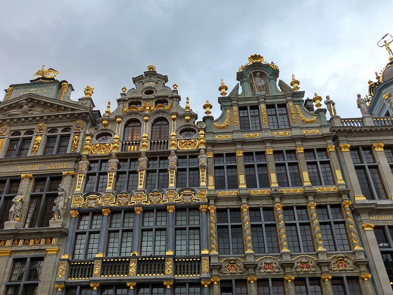 The guild houses and town hall tower around the Grand Place in Brussels