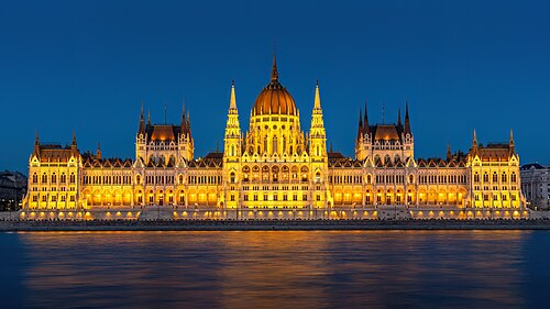 The Hungarian Parliament Building on the bank of the Danube in Budapest