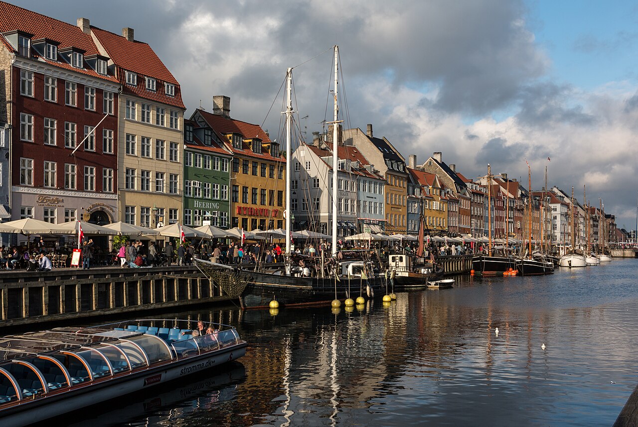 The painted townhouses and wooden ships along the Nyhavn canal in Copenhagen