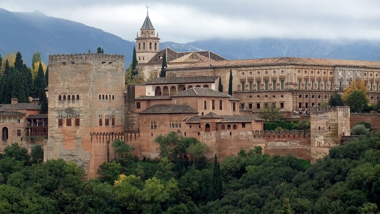 The Alhambra palace complex on its hill above Granada