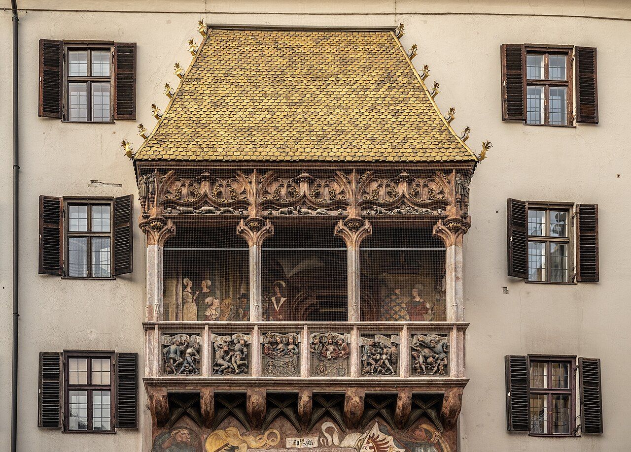 The Golden Roof, a late Gothic balcony with gilded tiles, on a house front in Innsbruck's old town