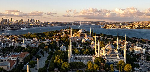 The historic peninsula of Istanbul with its mosques and the modern skyline behind