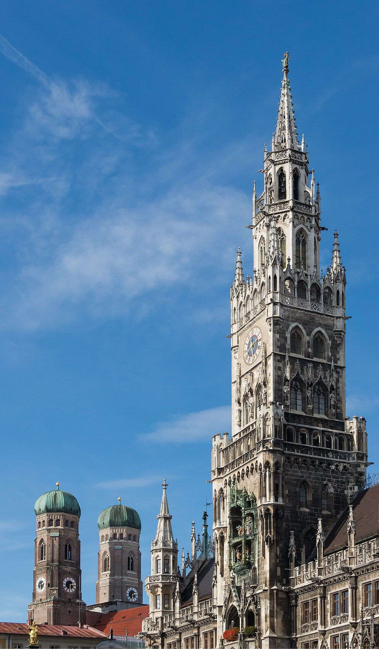 Marienplatz in Munich with the Neues Rathaus town hall and its tower
