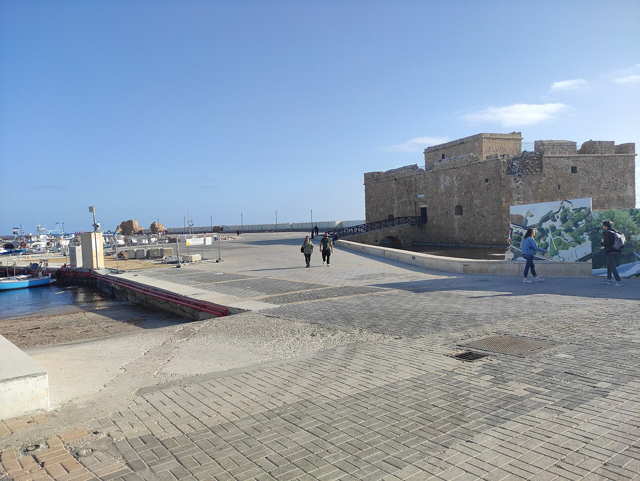 Paphos castle beside the harbor and marina, seen from across the water