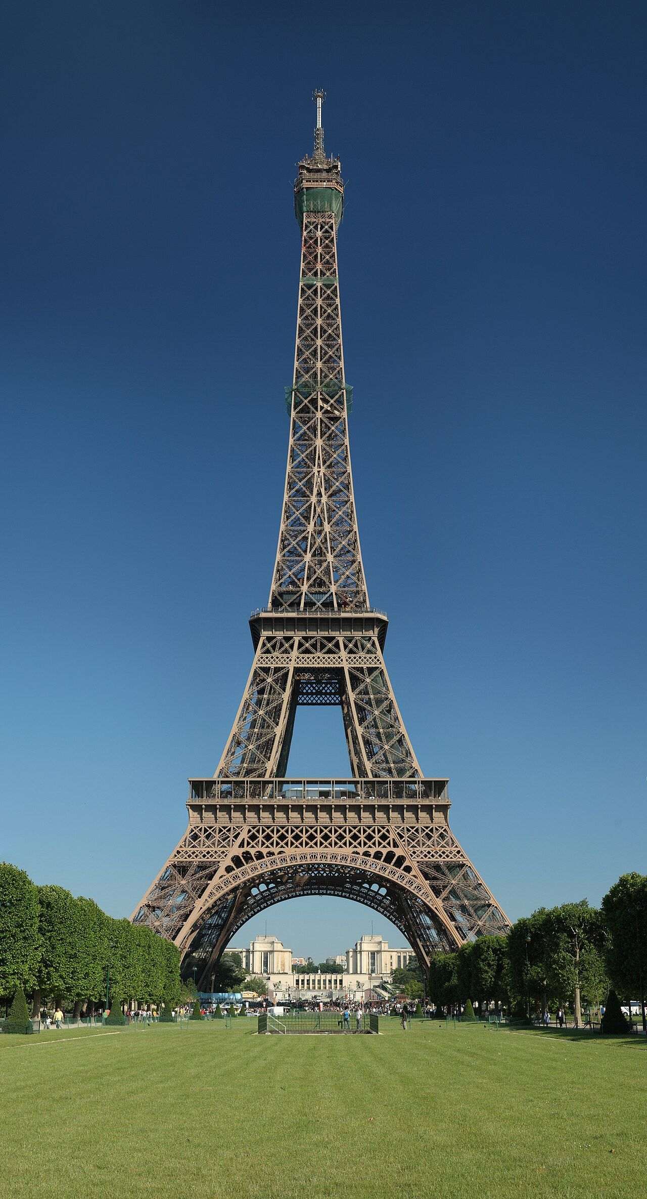 The Eiffel Tower seen from the Champ de Mars on a clear day