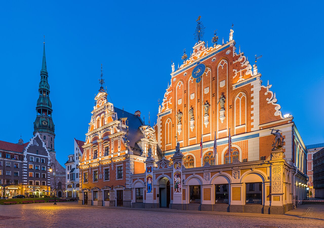The House of the Blackheads and the tower of St Peter's Church in Riga's Old Town