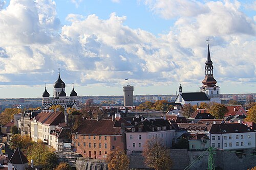 Alexander Nevsky Cathedral, the Pikk Hermann tower and the Toompea cathedral spire above the roofs of Tallinn