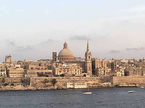 Valletta's waterfront and skyline seen across the water from Sliema