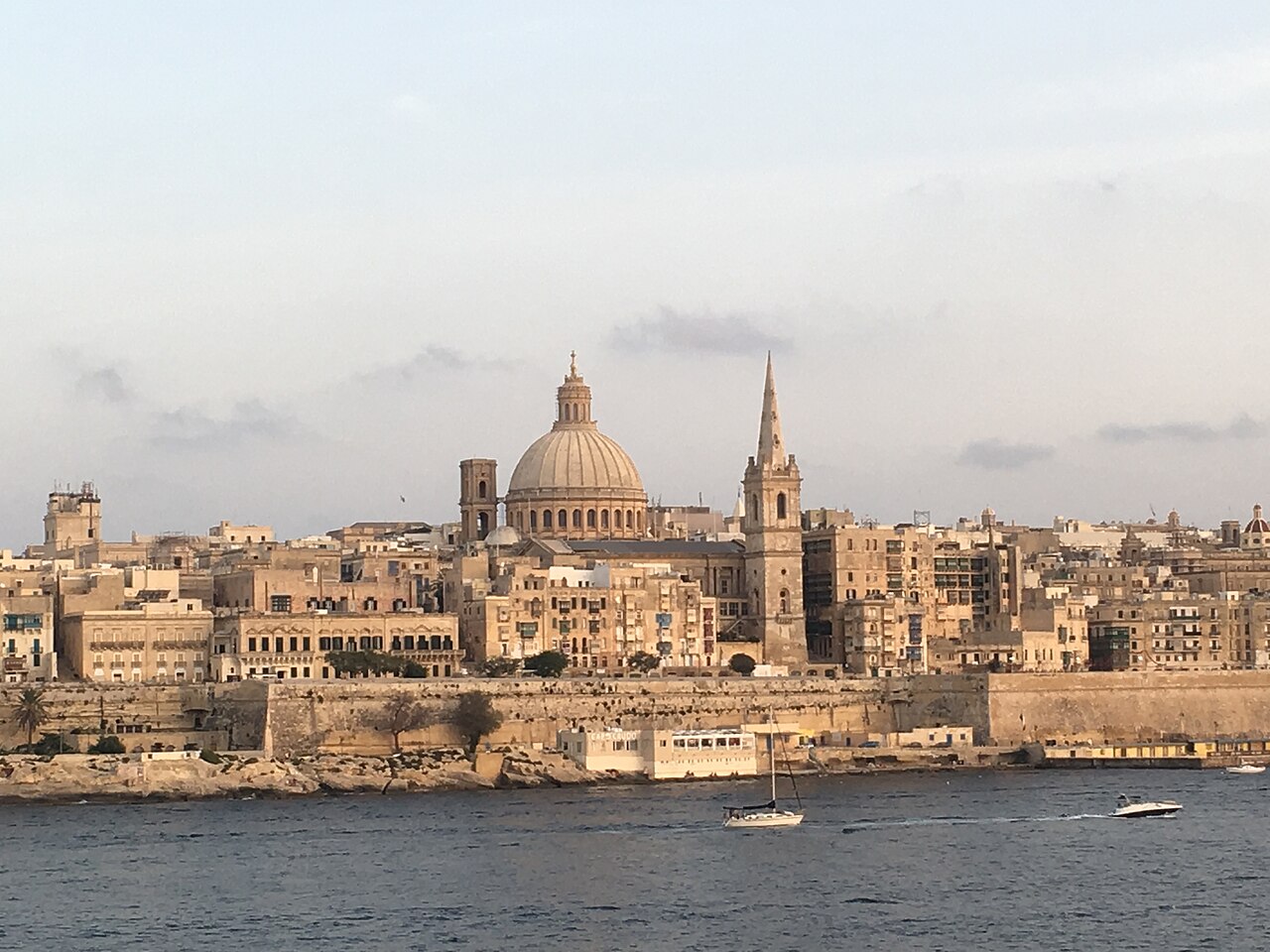 Valletta's waterfront and skyline seen across the water from Sliema